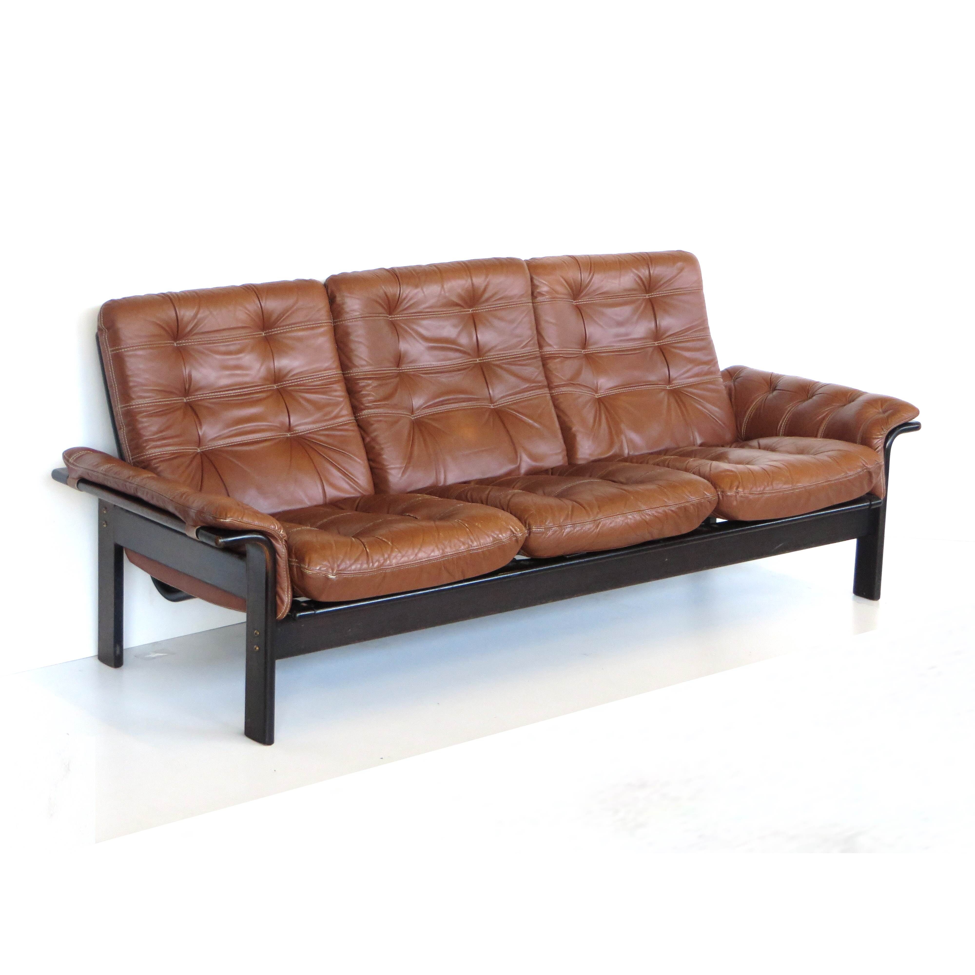 Vintage 3-seater leather sofa from the 60s