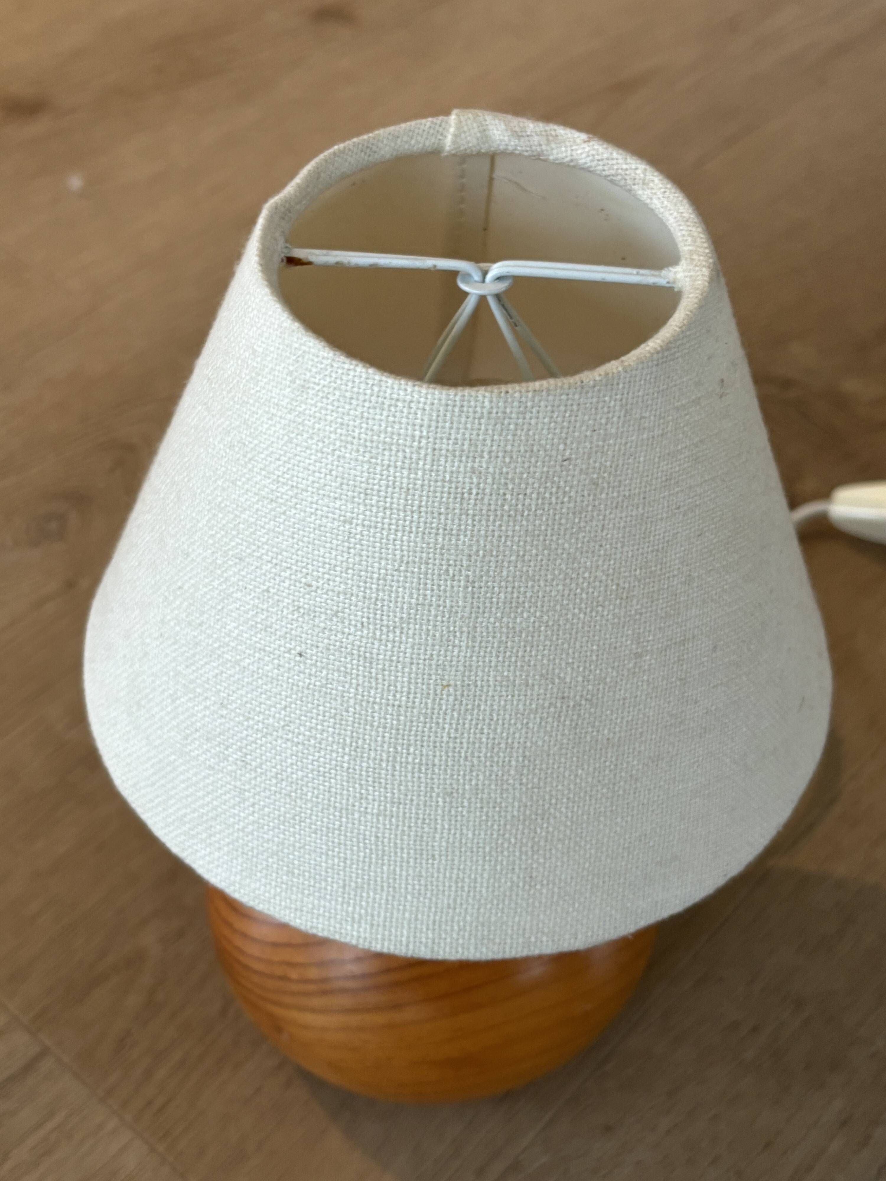 vintage wooden ball lamp small model with fabric shade 80's design