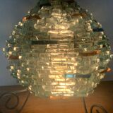 Lampe Vintage Tao Verre Dépoli Transparent Bleu Et Orange 1960-70.