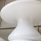 Set of 2 Murano opaline white glass mushroom table lamps with silver ring details - Space Age 1970s