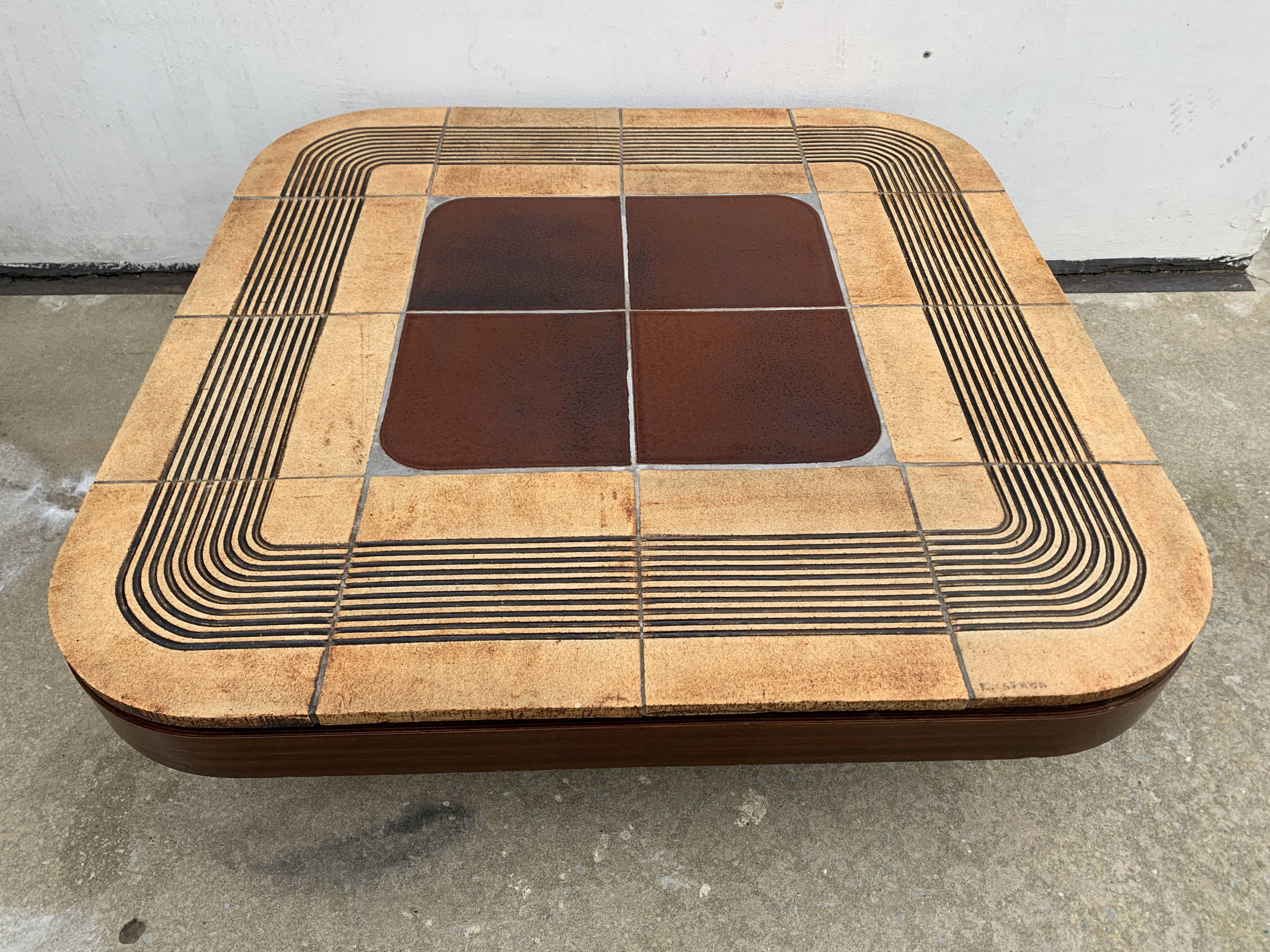 Ceramic coffee table signed Roger Capron and wood, Mambo model of the 1970s