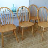 4 Scandinavian Windsor chairs in solid beech 1970s