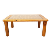 Table basse moderniste vintage en pin et verre des années 70 80