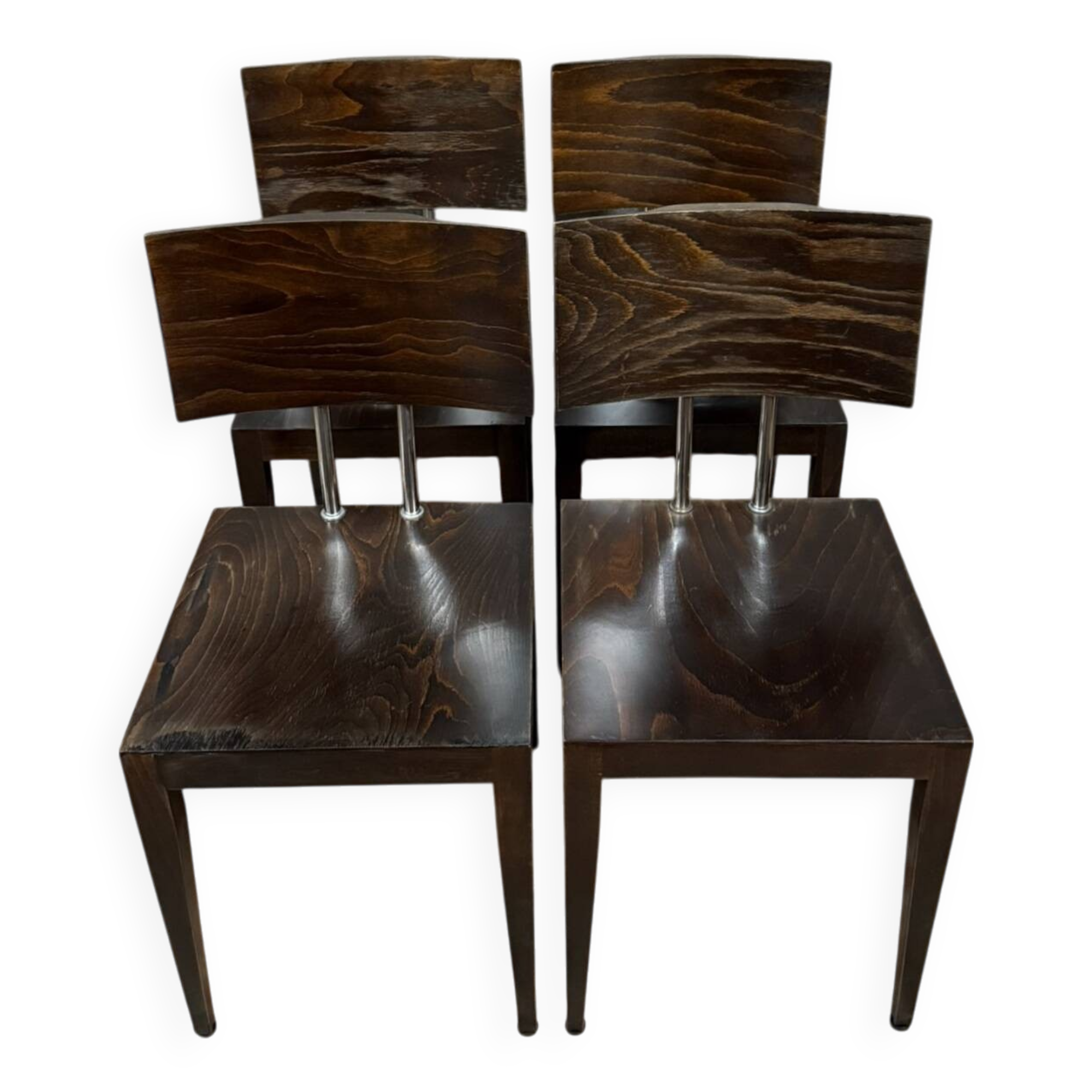 Set of four 1970's Design chairs in stained grained wood