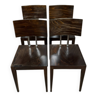 Set of four 1970's Design chairs in stained grained wood
