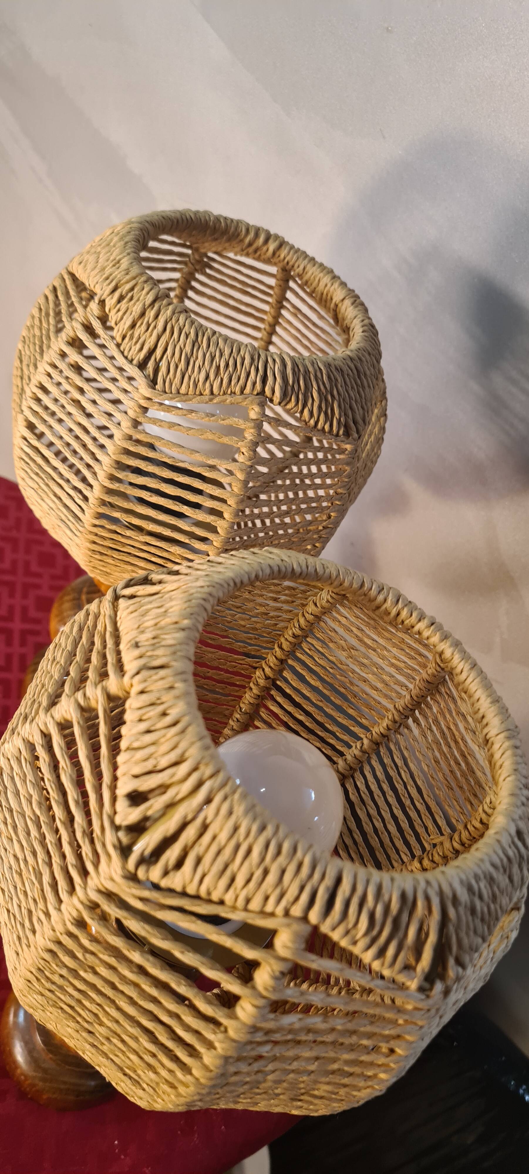 pair of Scandinavian style bedside lamps, vintage design, rope lampshade 3