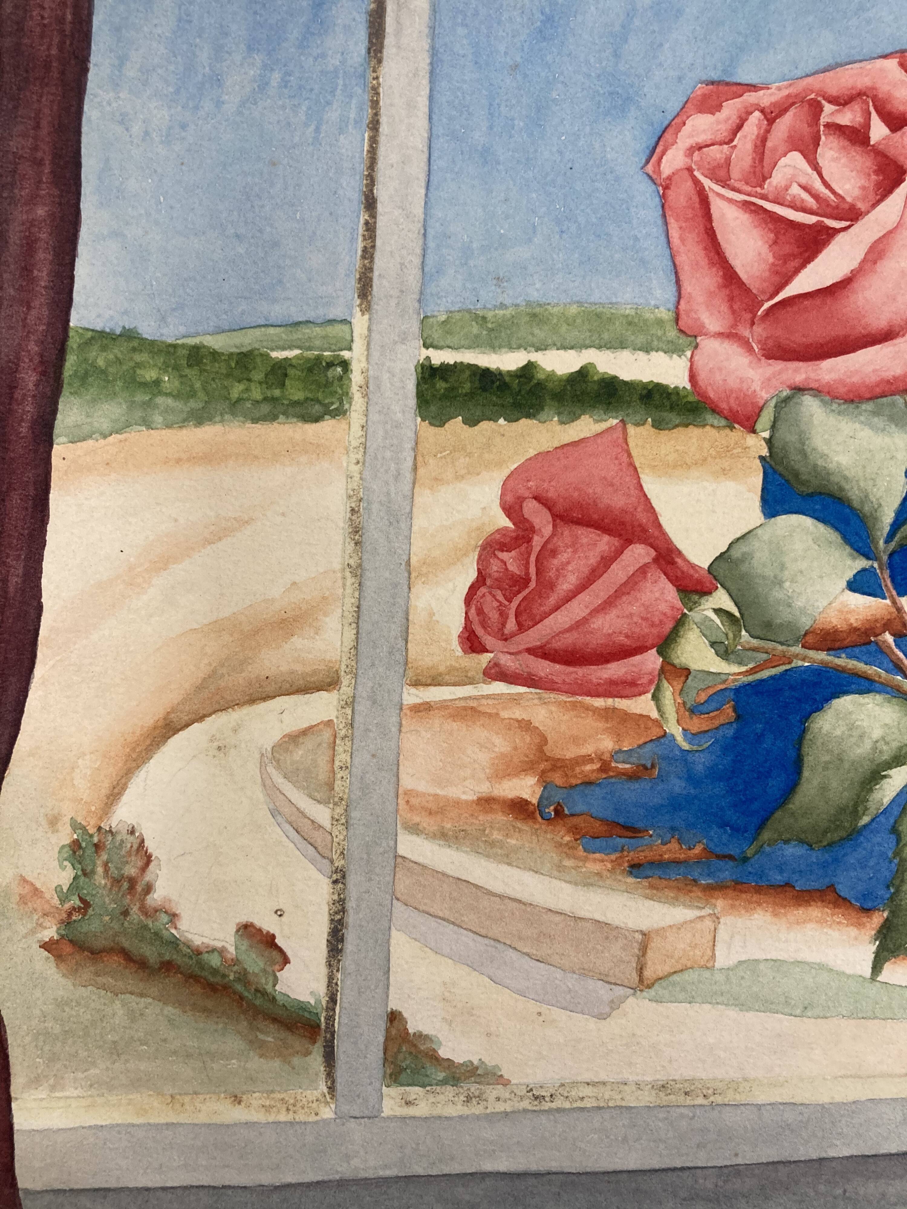 Watercolor with vintage bouquet