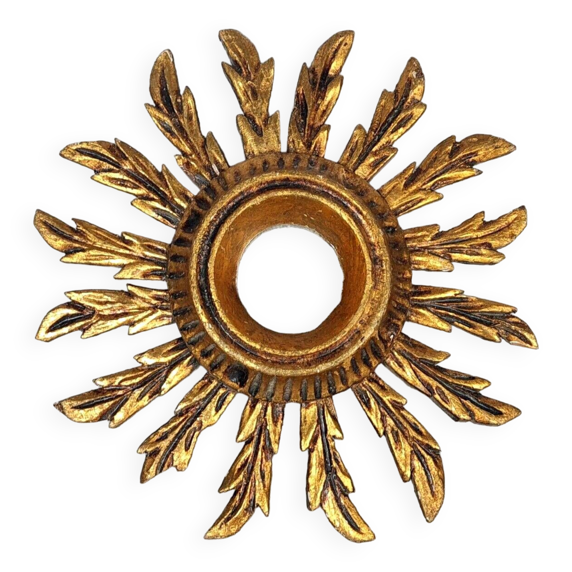 Small vintage golden wood sun mirror 50s 25x3.5 cm Good condition B537
