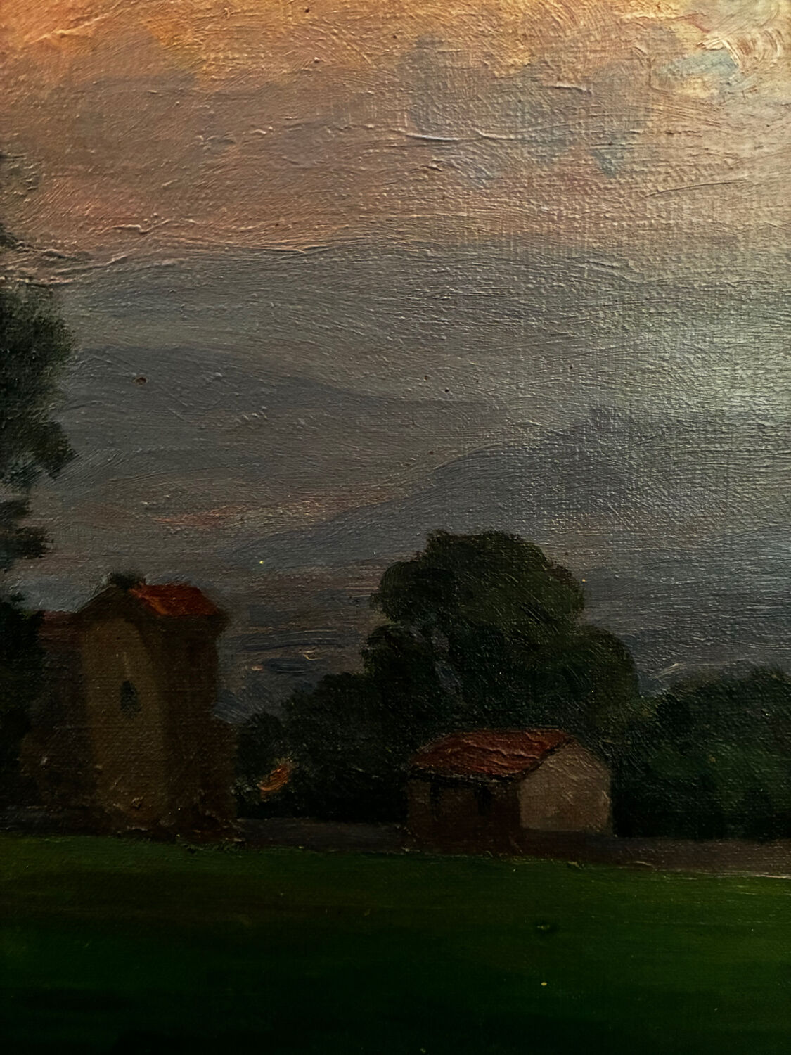 Countryside landscape, sunset signed Lavauden.