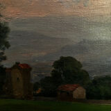 Countryside landscape, sunset signed Lavauden.