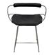 Kitchen stool with a weathered silver steel backrest and black seat.