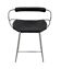 Kitchen stool with a weathered silver steel backrest and black seat.