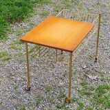 Vintage oak and gold metal side table from the 60s