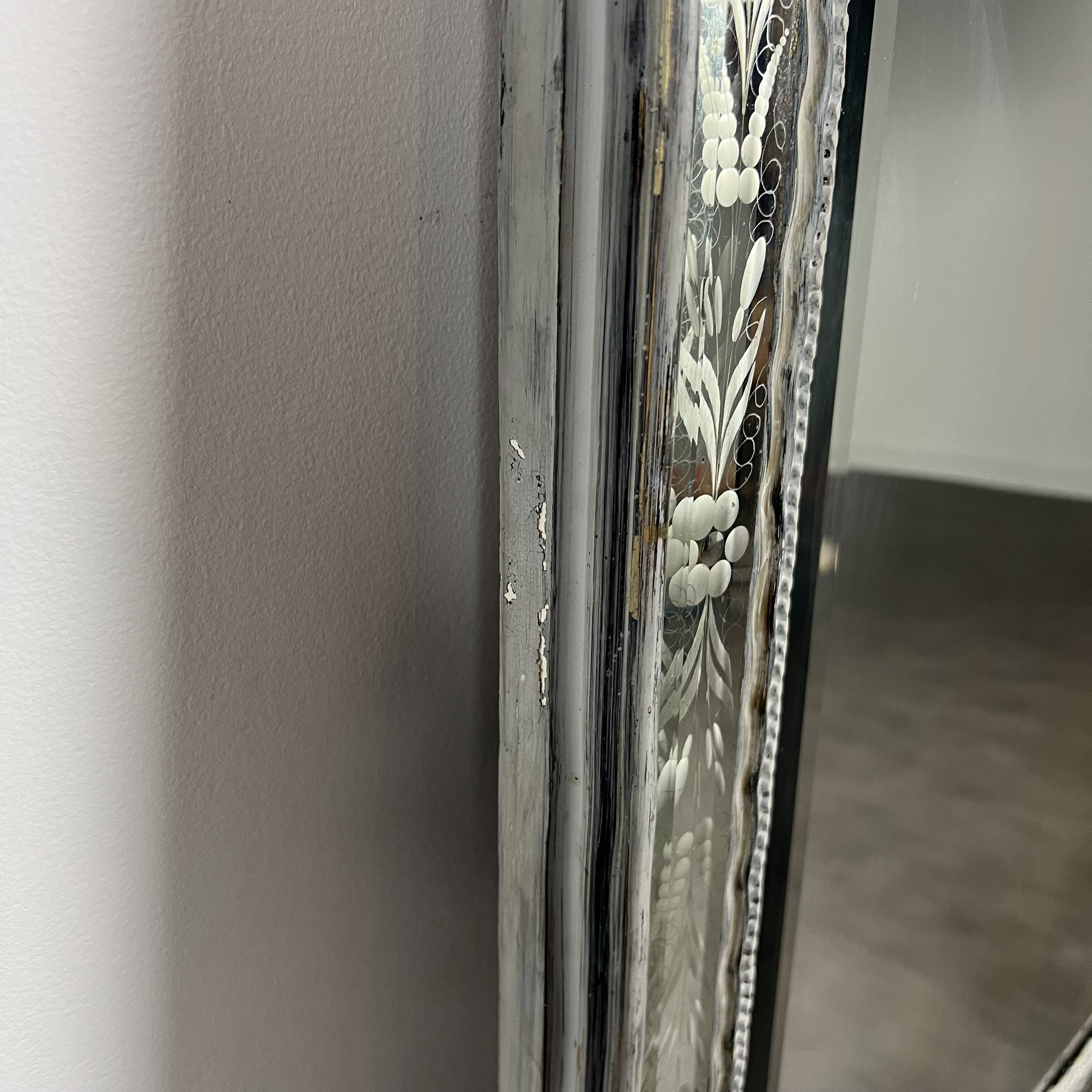 Grand miroir Venitien aux Cygnes, Glace Murano du XIXe siècle biseauté 133