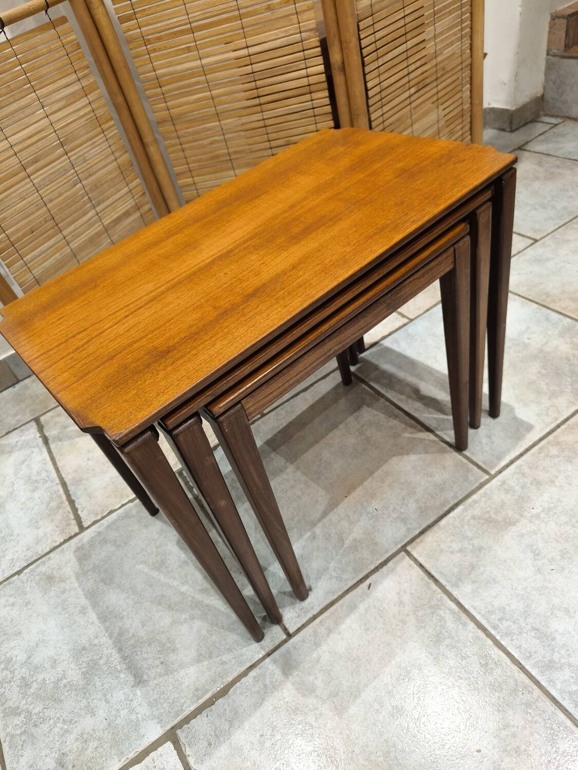 Vintage Scandinavian nesting coffee table in solid teak