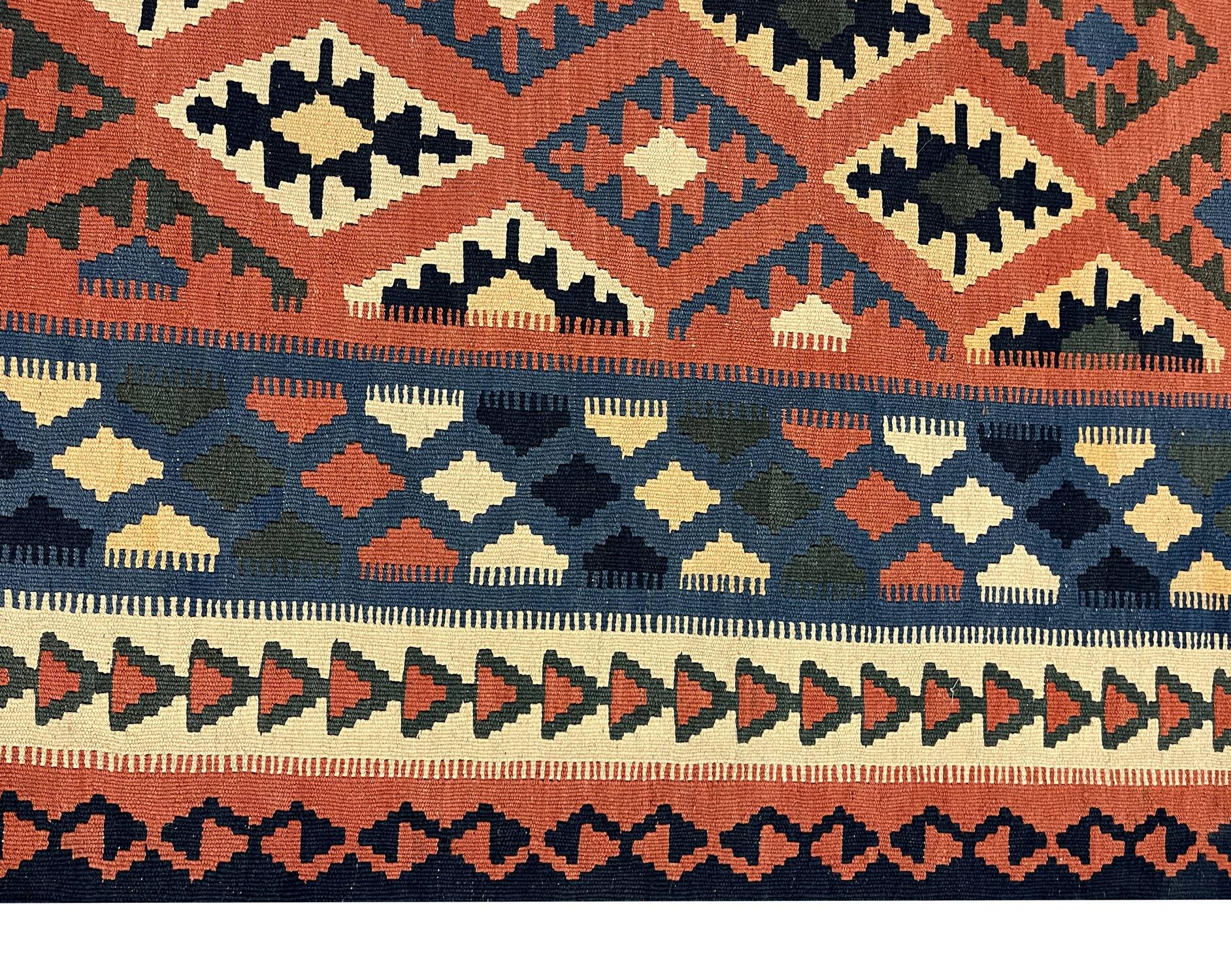 Tapis Kilim fait main pour chambre à coucher, en laine tissée à plat, motif géométrique rouille, 293 × 210 cm