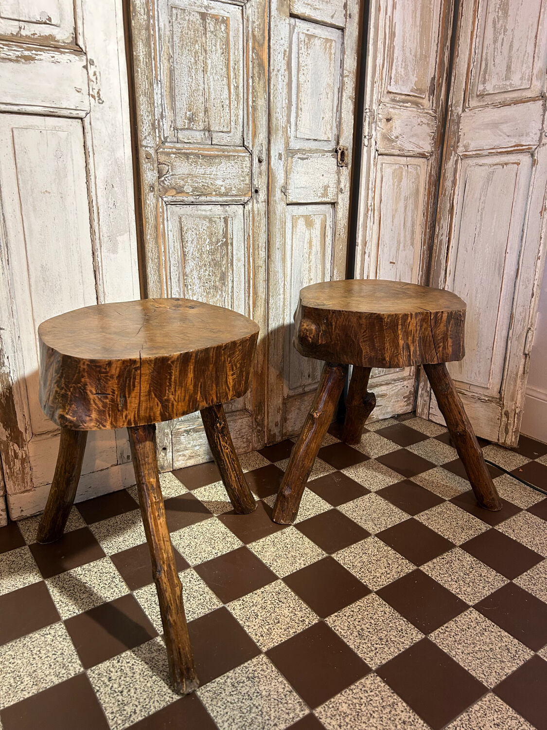 Pair of brutalist chalet stools
