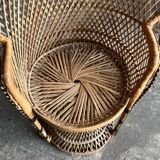 Set of 2 Emmanuelle rattan armchairs — natural beige rattan with black accents, large & small