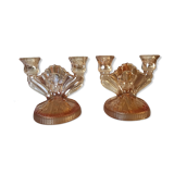Paire de bougeoirs en verre irisé art déco