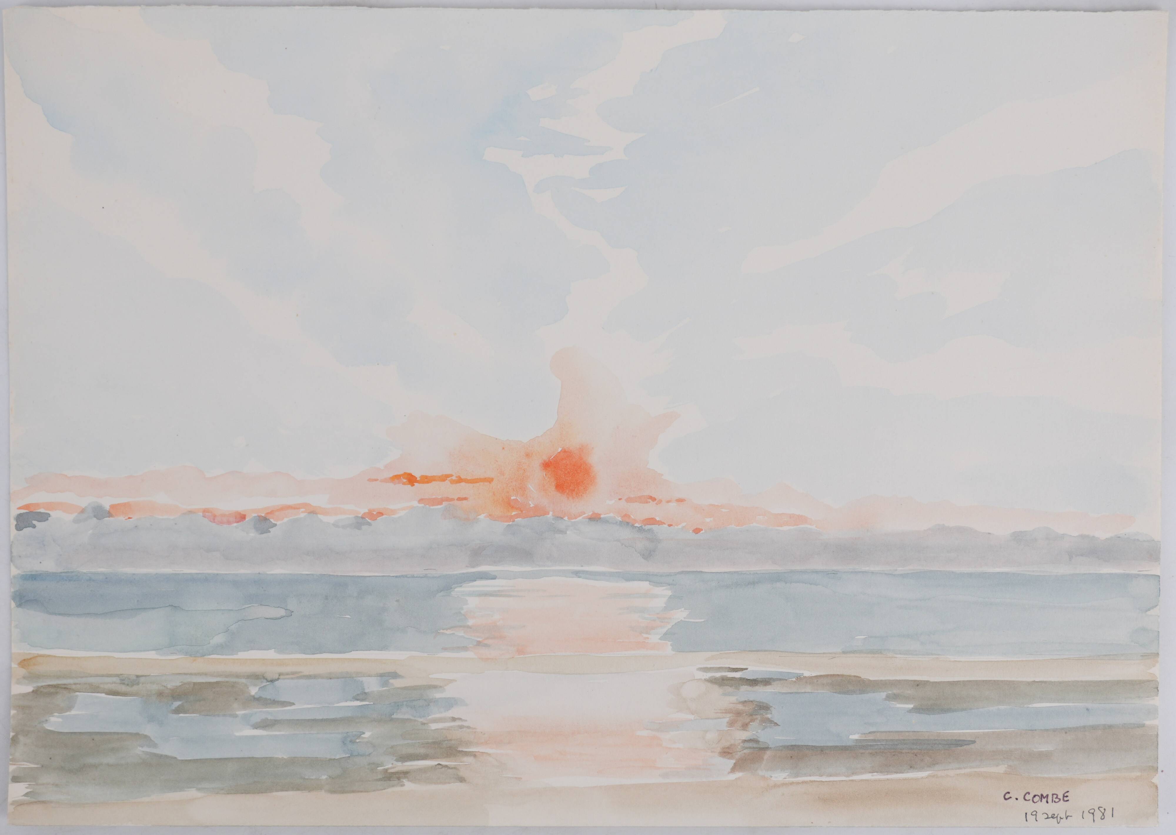 Camille COMBE: Twilight reflections on the water, original signed watercolor