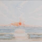 Camille COMBE: Twilight reflections on the water, original signed watercolor