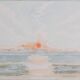 Camille COMBE : Reflets du crépuscule sur l’eau, aquarelle originale signée