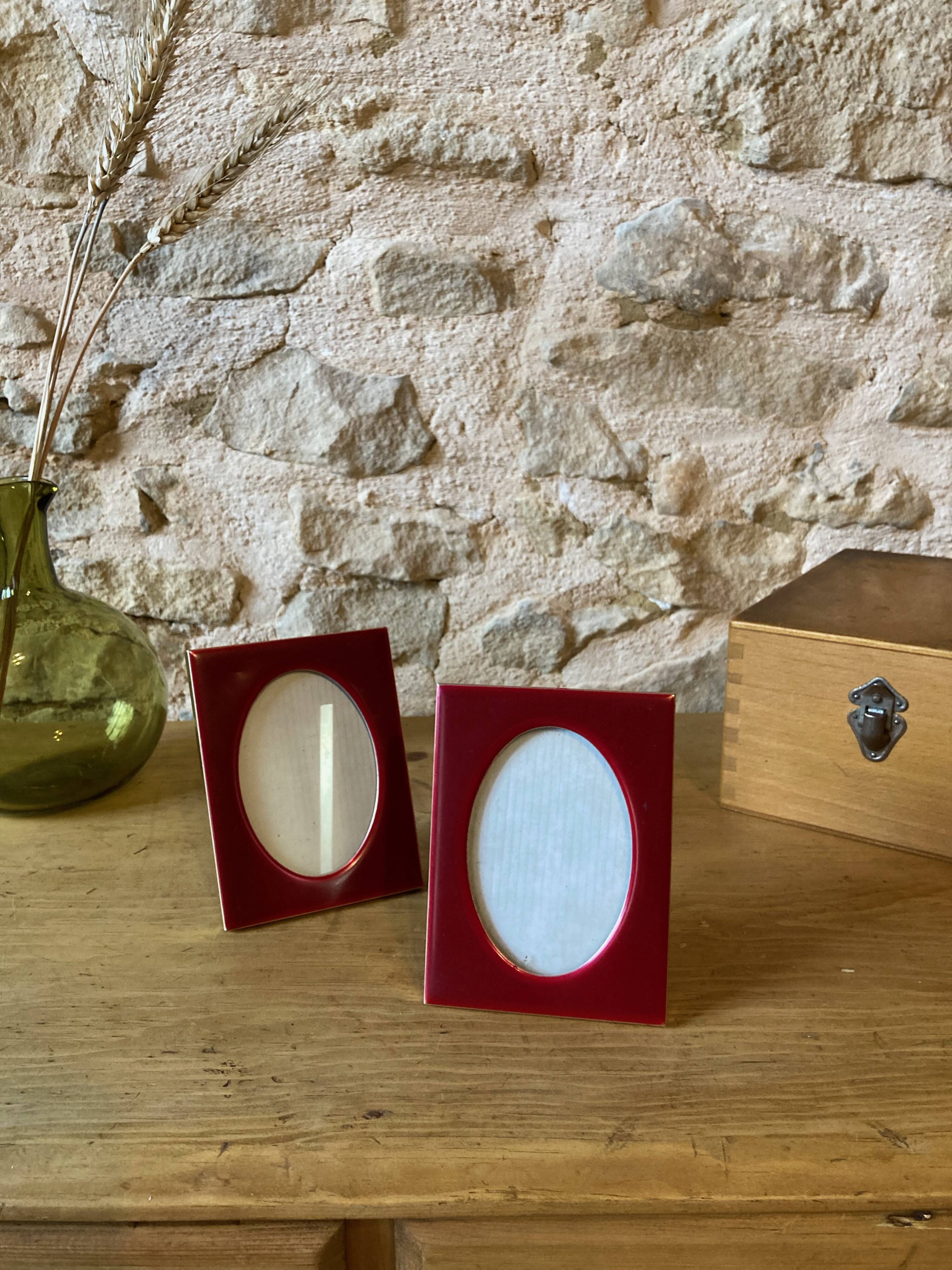 Set of 2 small red frames, made in Italy, 1970s