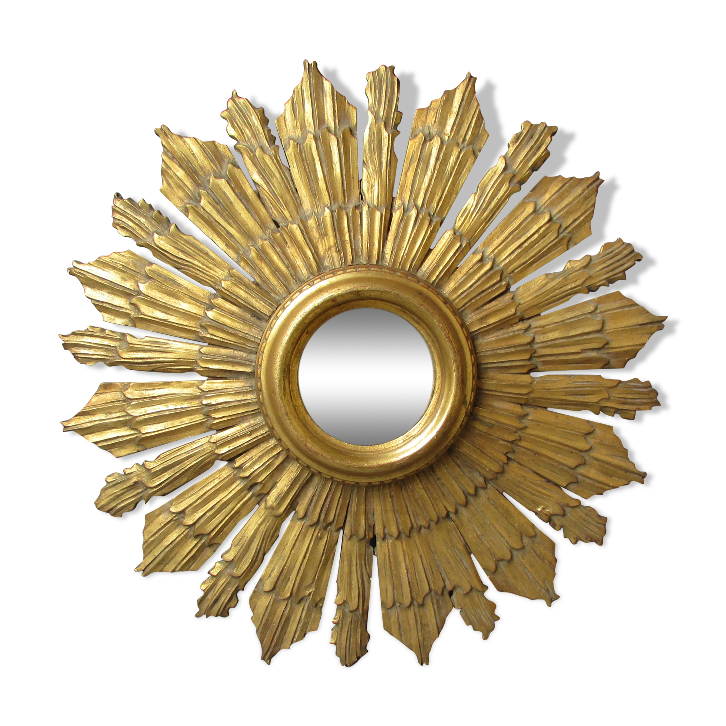 Golden wood sun mirror 55cm