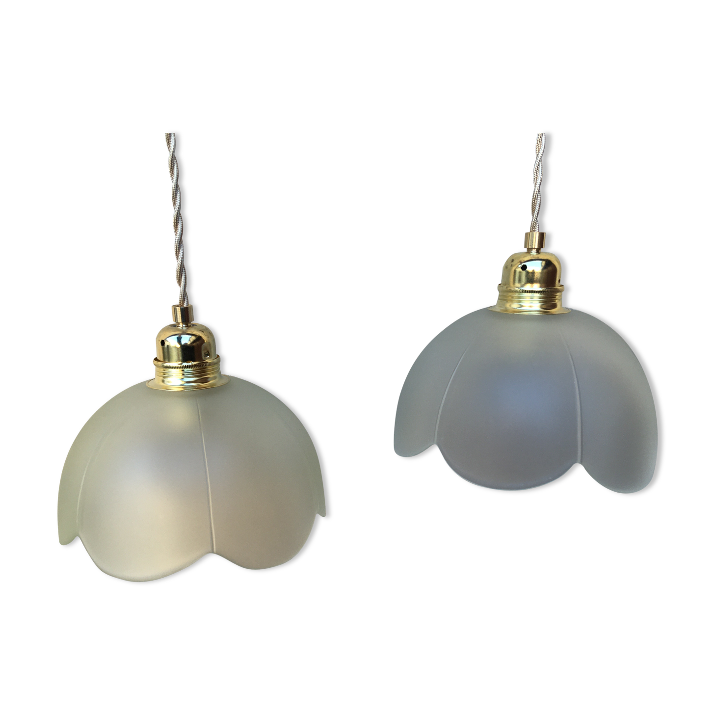 Pair of vintage flower pendants in frosted glass