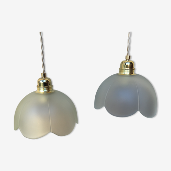 Pair of vintage flower pendants in frosted glass