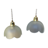 Pair of vintage flower pendants in frosted glass