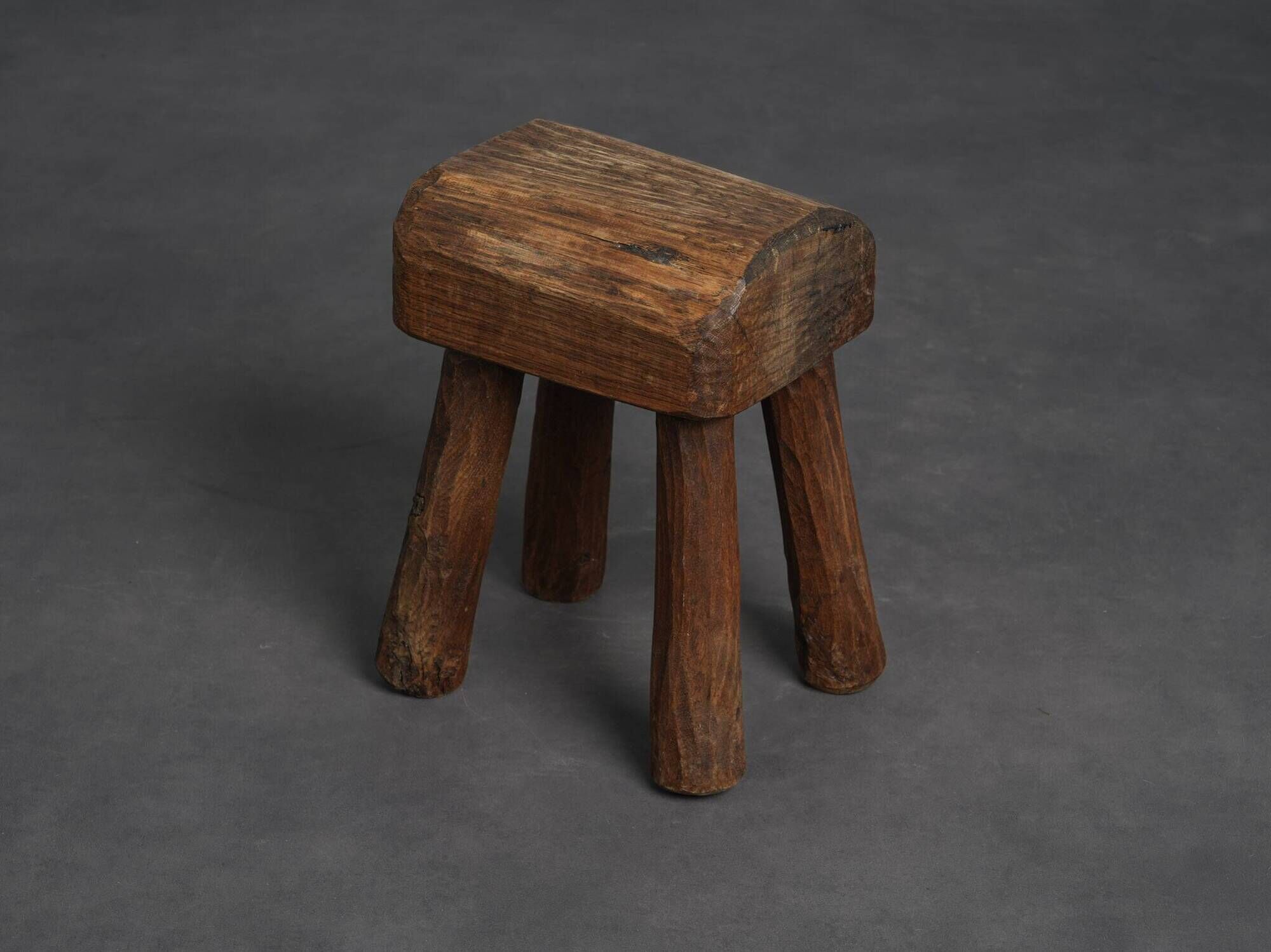 Robust primitive solid wood stool, Europe, 1970s