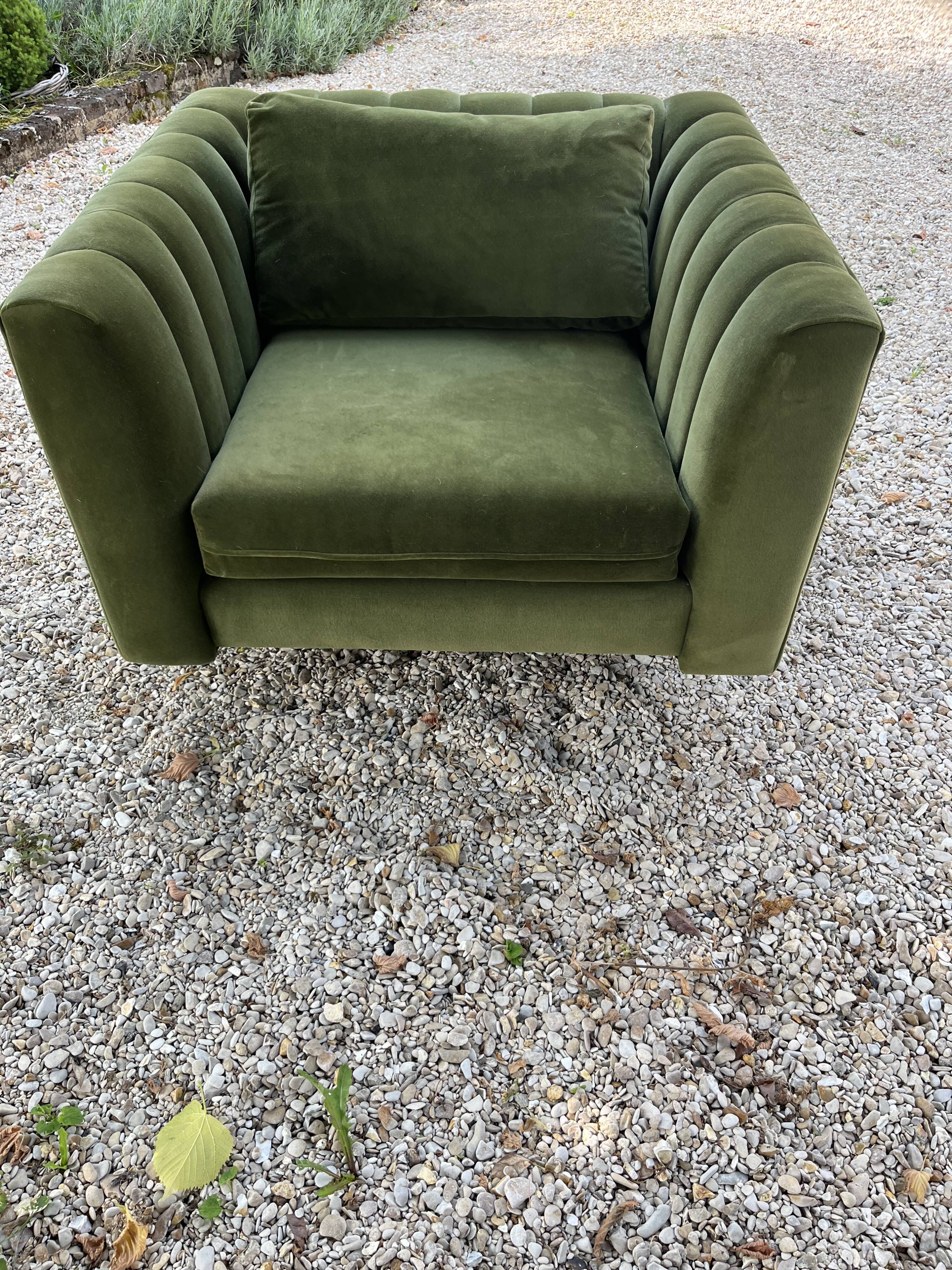 Green velvet club chair