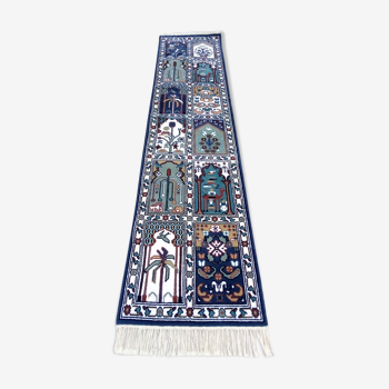 Vintage Handknotted Runner Rug Wool Oriental Corridor Carpet 261x63cm