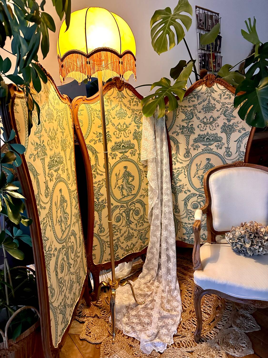 Old wooden and fabric screen