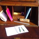 3-in-1 furniture: chest of drawers, secretary, and display cabinet, in walnut.