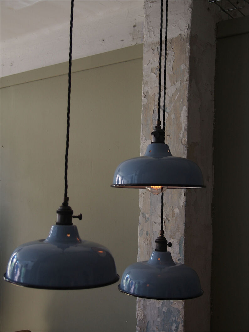 Day blinds emailed industrial lamp sky blue