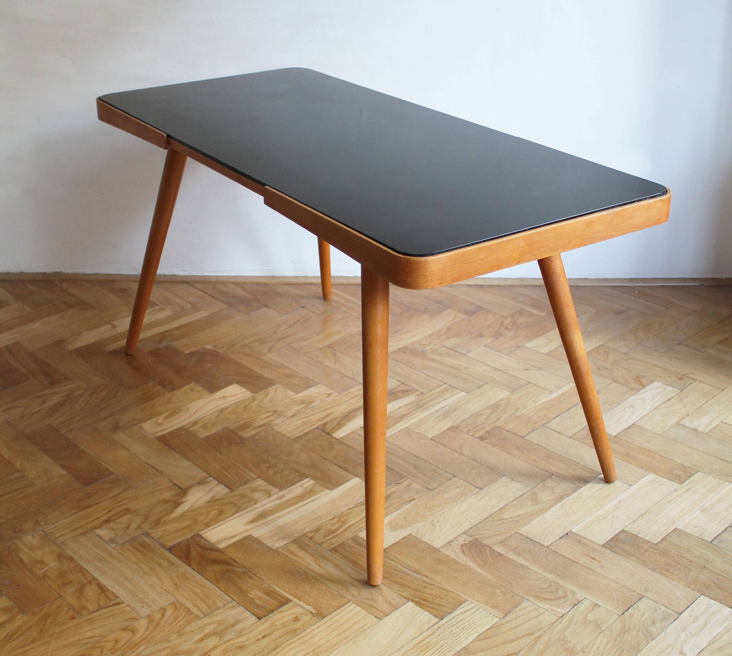 1960's Mid Century Coffee Table with a black opaxite glass by Jiri Jiroutek