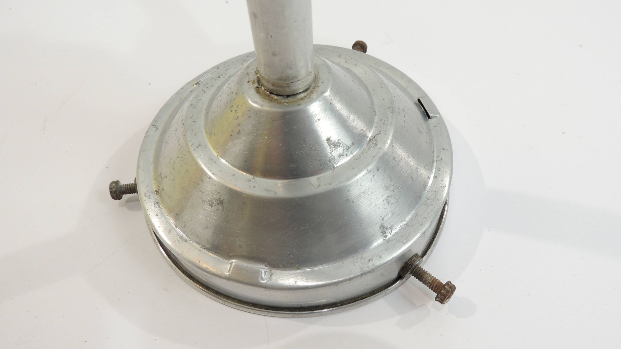Vintage suspension in aluminum metal and opaline glass globe – Industrial design