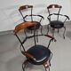 Italian postmodern turnable wrought iron dining chairs with leather seats