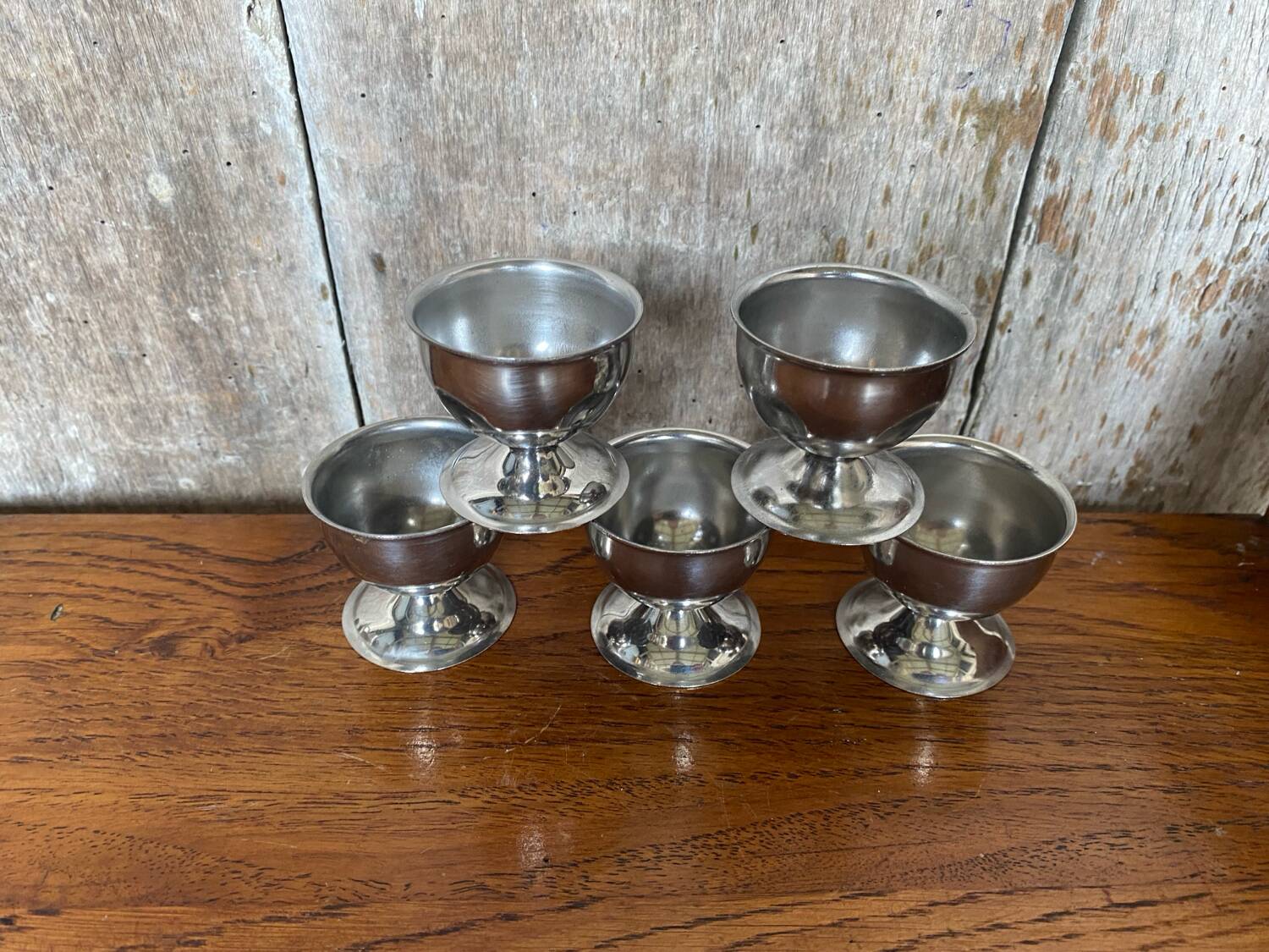Set of 5 guy degrenne stainless steel egg cups made in france vintage