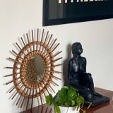 1960s rattan sun mirror.