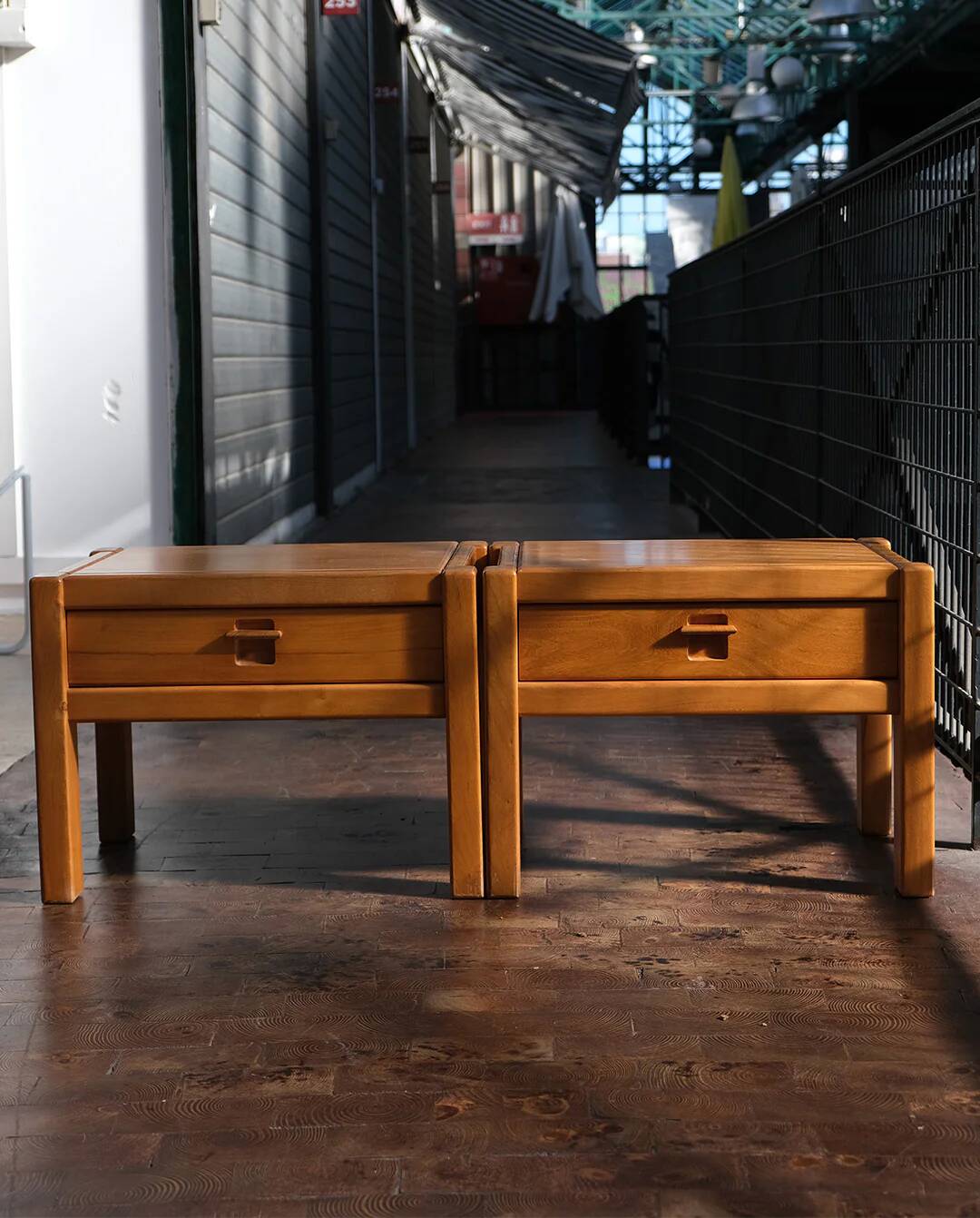Elm bedside tables x2