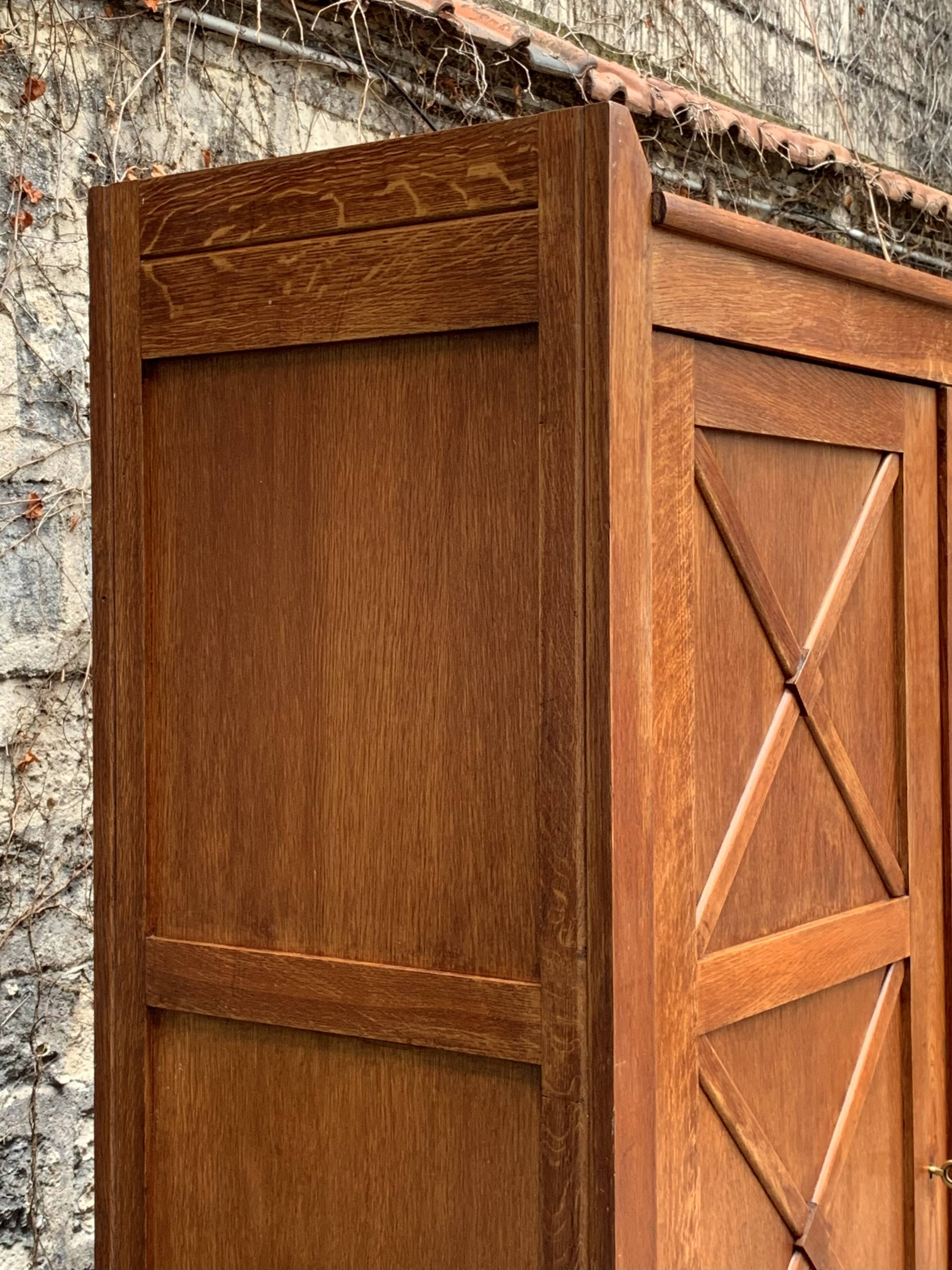 Vintage solid oak cross-braced wardrobe 1940