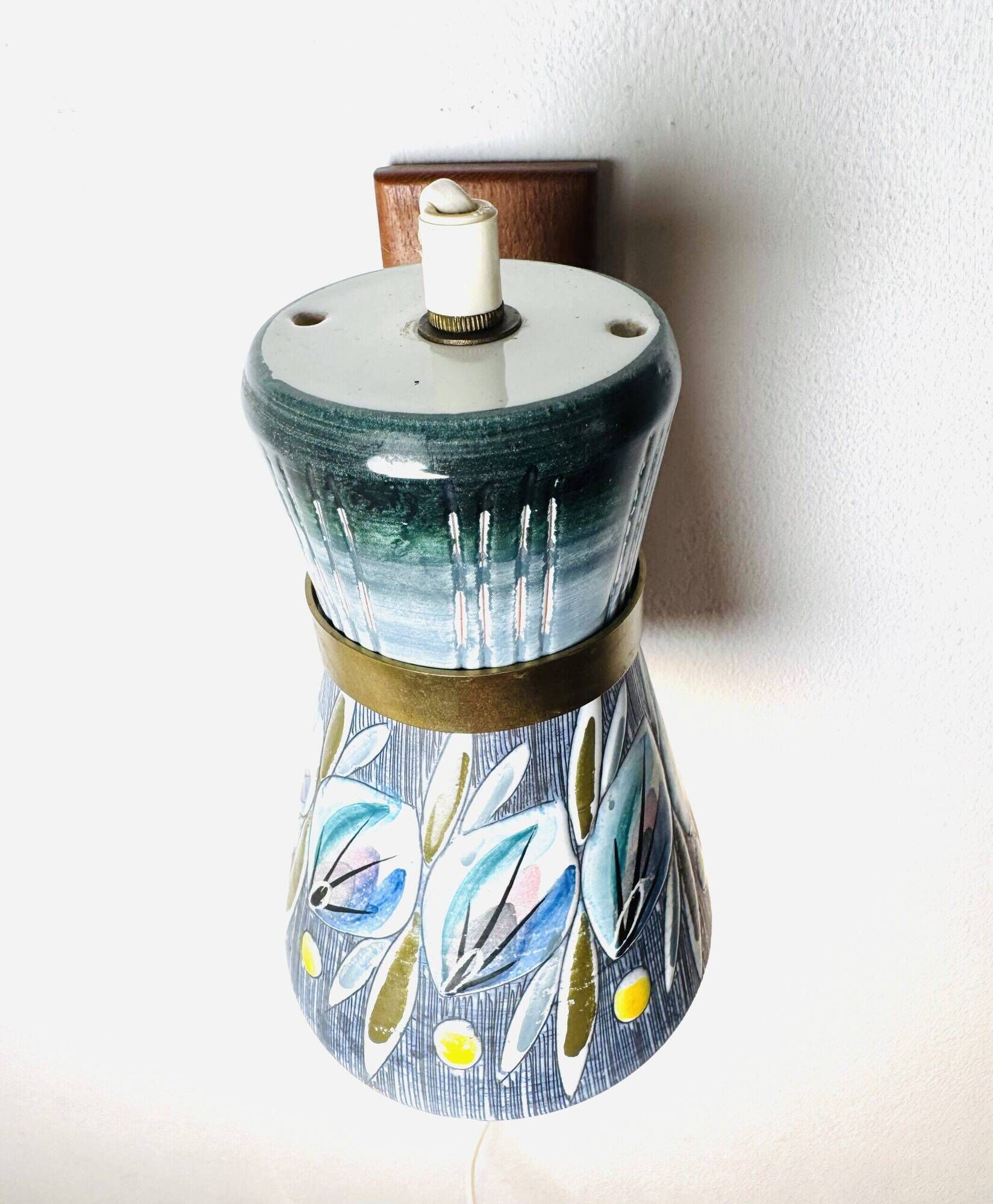 Decorative Sgraffito Ceramic Wall Lamp By Tilgmans Keramik, Sweden 1960S