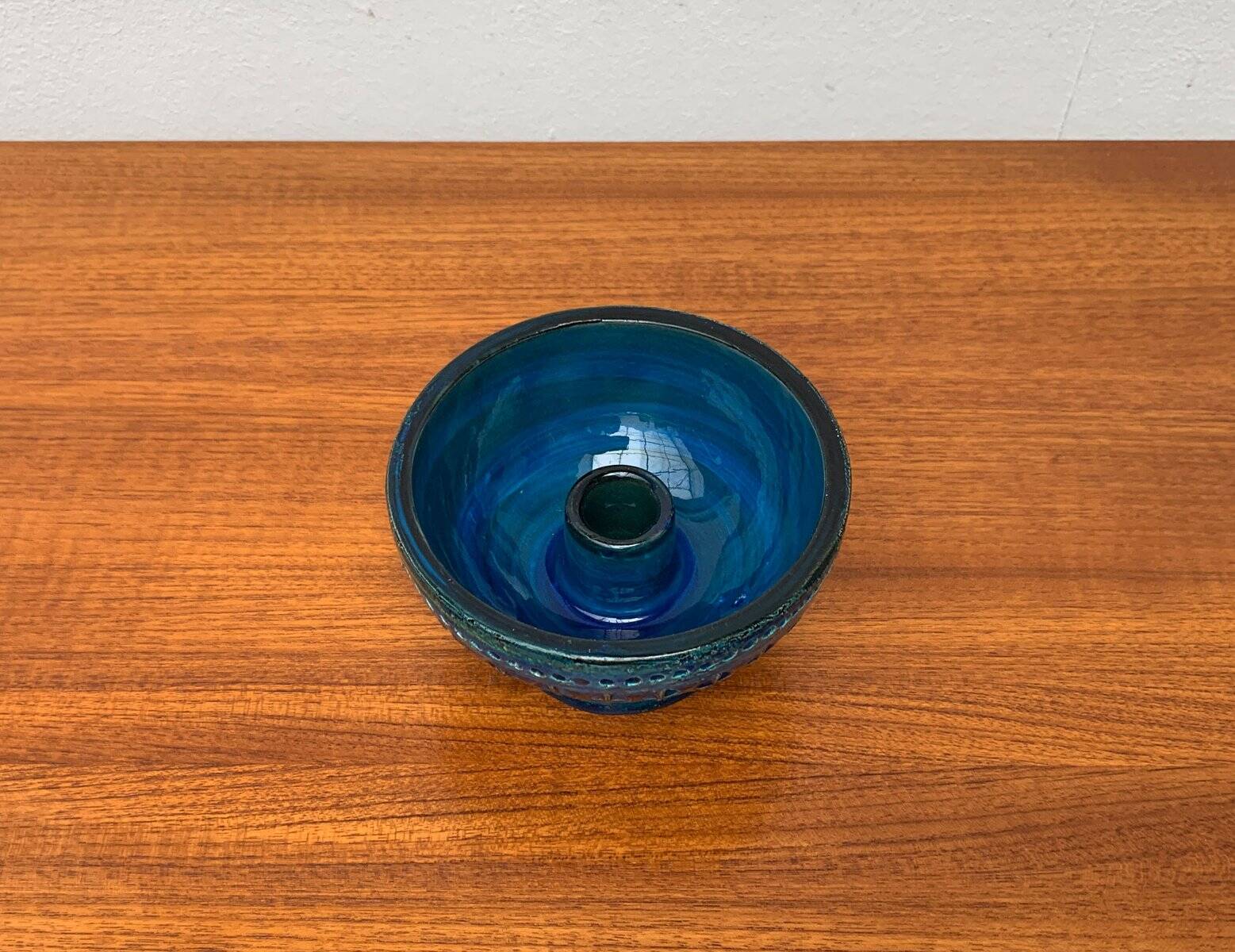 Rimini Blu pottery candlestick by Aldo Londi for Bitossi, Italy, 1960s.