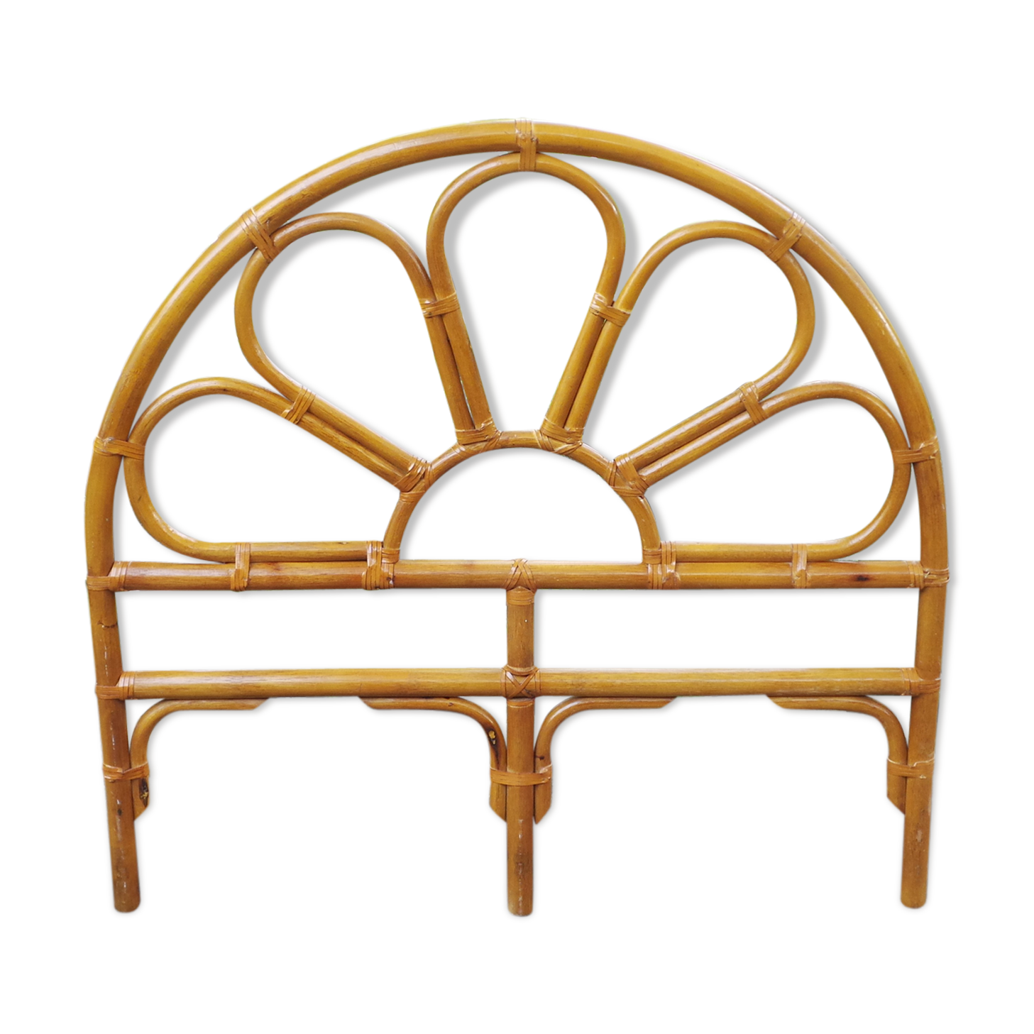 Headboard rattan, bamboo and leather vintage