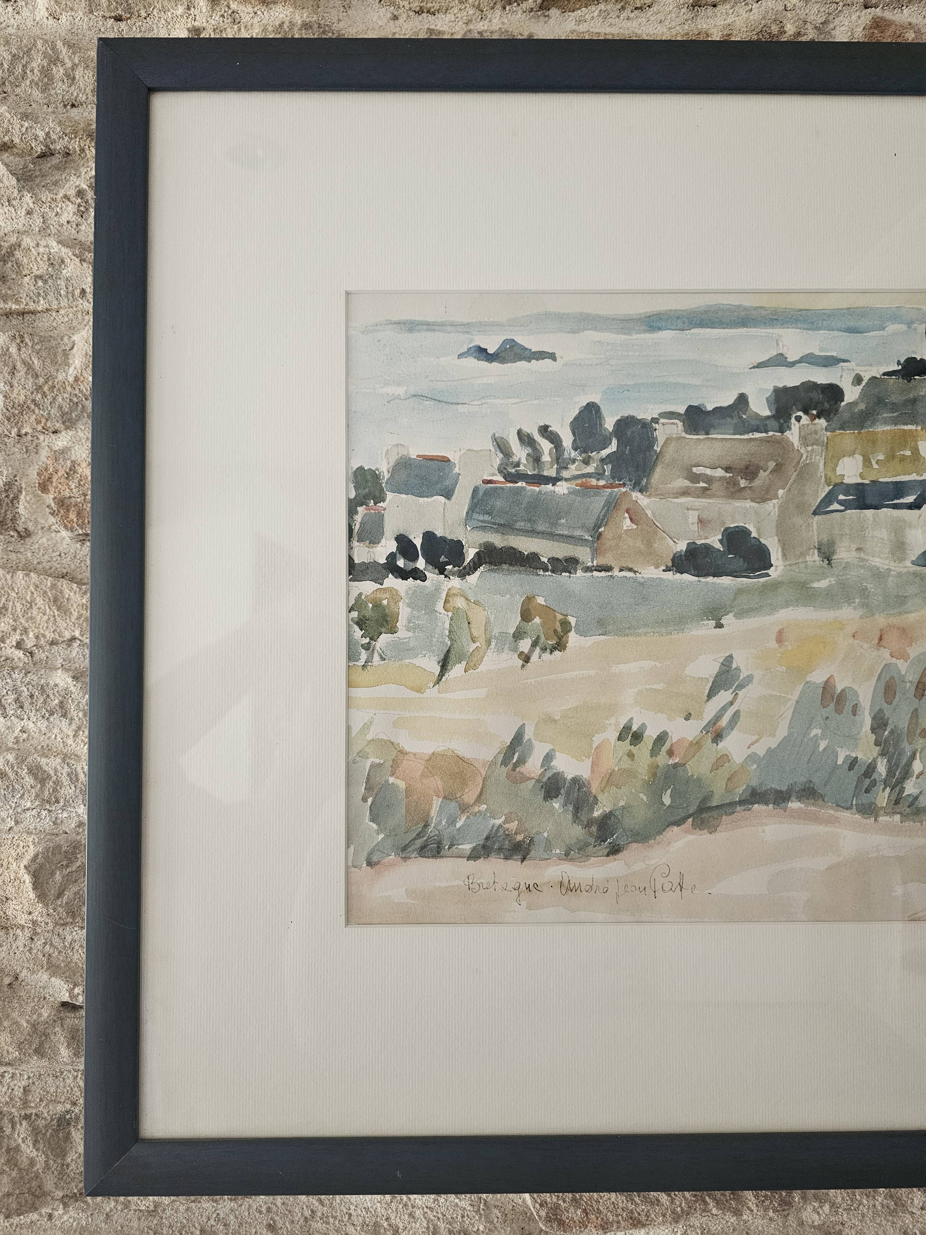 Tableau - Watercolour Landscape Brittany - Breton village - Signed André Jean Co