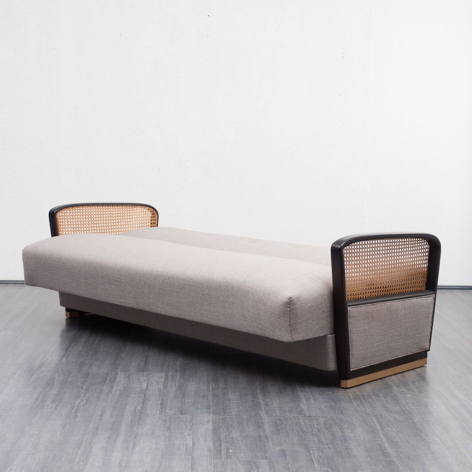 Couch 50s, refurbished, gray, caning