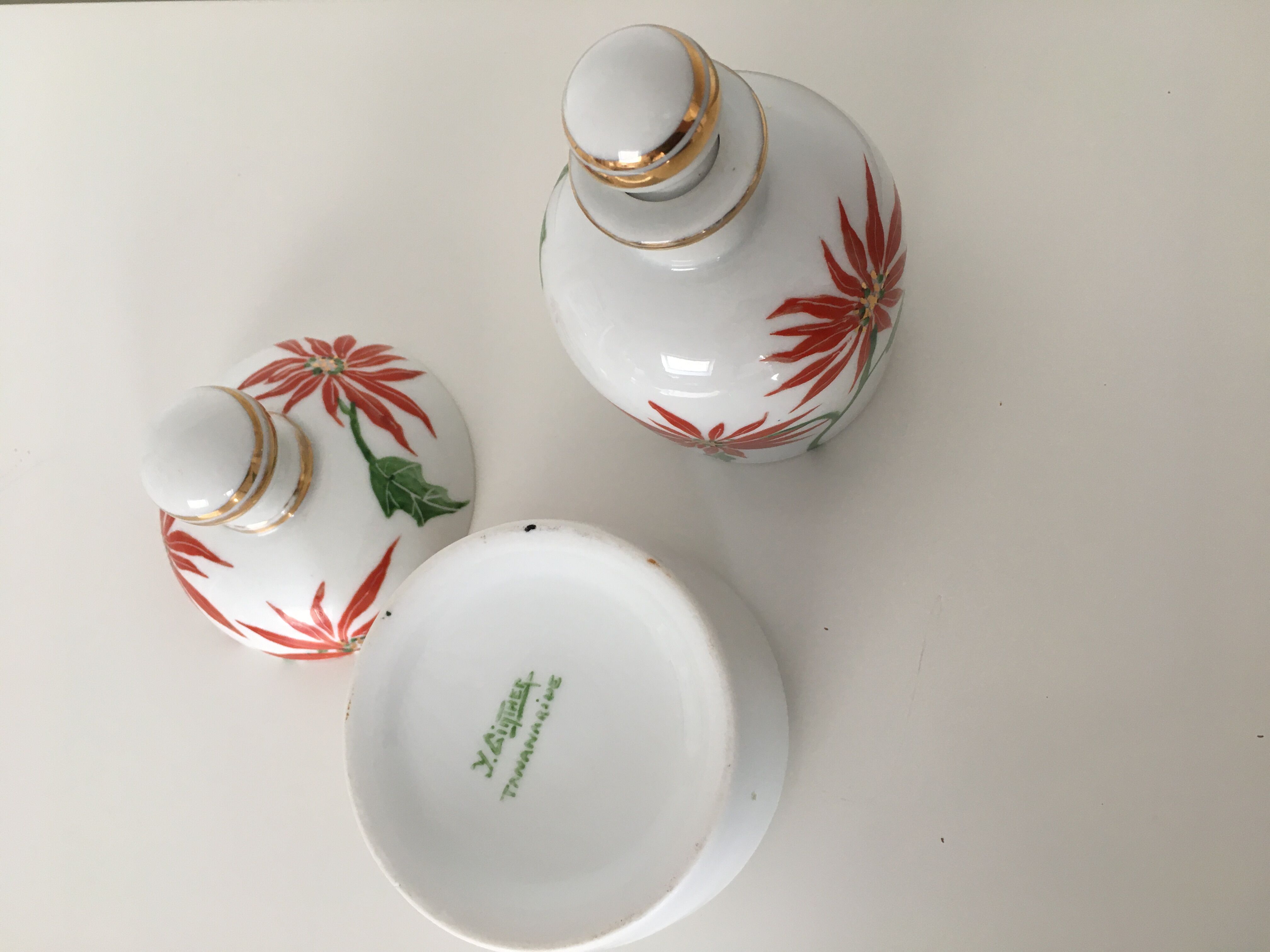 Y. Ginther porcelain jar and toilet jar